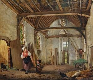 Mother And Children In A Barn