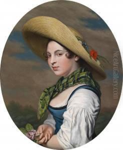 Ayoung Girl With A Straw Hat And A Rose by Pieter Christoffel Wonder