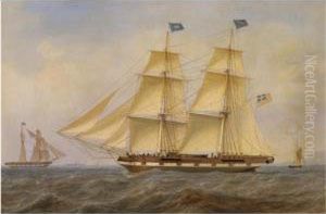 A Brig, Flying The Blue Peter, Outward Bound Off Pladda Island by William Clarke Wontner