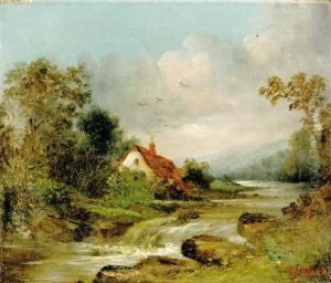 Two Works: Cottage By Stream And Fishing In Marsh by Wood