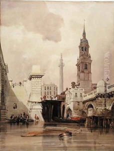 The Church of St. Magnus the Martyr by London Bridge, with Monument in the Background by Thomas Shotter Boys