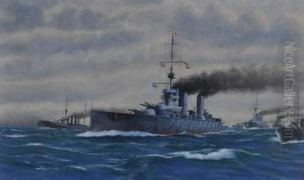 Convoy Of British Battleships At Sea - view 1