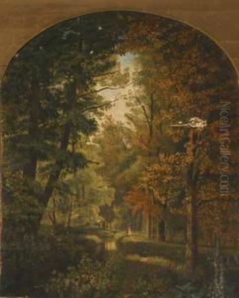 Forest Interior With Figures Beside A Stream - view 1