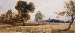 Figures on a path through a cornfield by Thomas Shotter Boys