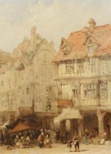 A Continental Market Scene by Lewis John Wood