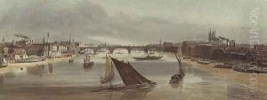 London Bridge from Southwark Bridge (Monument on left), 1842 by Thomas Shotter Boys