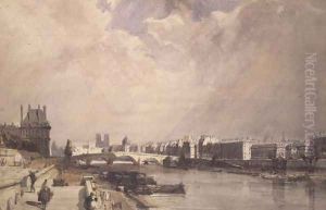 View along the Seine with the Pont Royal and the Pavilion de Flore, Tuileries by Thomas Shotter Boys
