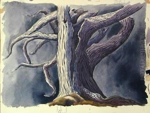Cypress With Stormy Sky by Stanley Huber Wood
