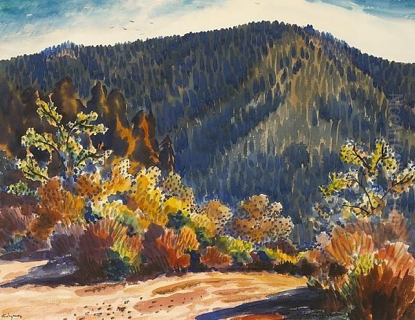Autumn Brush With Blue Hills, Thought To Becarmel Valley - view 1