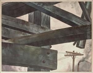Timbering, 1946; Harbor At Sunset, 1925 (2) by Stanley Huber Wood