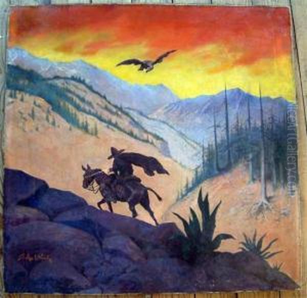 Horseman Riding Through Mountainous Terrain - view 1