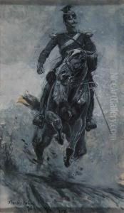 Military Officer On Horse Charging Towards Viewer. by Stanley L. Wood