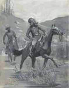 Crossing The River On Horseback by Stanley L. Wood