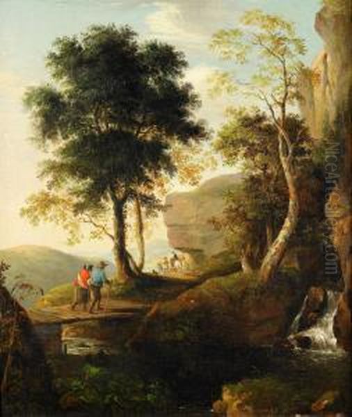 Bergslandskap Med Vandrare Vid Fors - view 1
