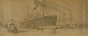 Ships In The Harbor. by Worden G. Wood