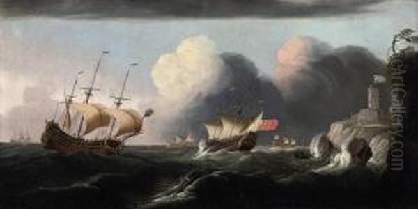 A Squadron Of The Red In Heavy Seas Off A Fortified Headland - view 1