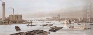 Westminster from Waterloo Bridge, incorporating the Shot Tower, 1842 by Thomas Shotter Boys