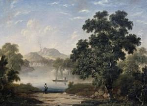 Lake Landscape With Figures In A Boat by Robert, Reverend Woodley-Brown