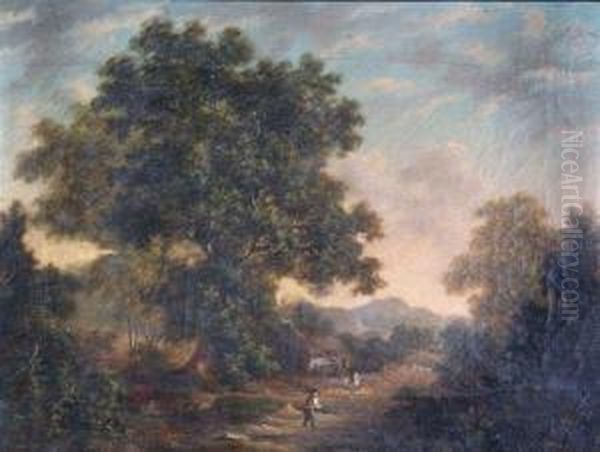 A Rural Wooded Landscape With Cottage And Figures - view 1