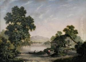 Cottage In A Landscape With Fishermen By A Lake