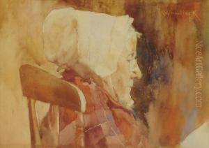 Portrait Of An Old Woman Before A Fire by David Woodlock
