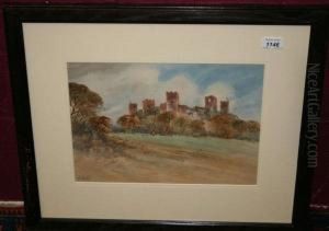 Figure Herding Sheep At The Foot Of A Hilltop Castle by Henry Woods