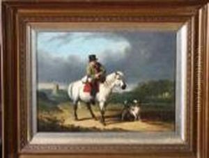 A Horseman Carrying Game Birds And A Basket Of Fruit Riding Along A Country Lane Accompanied By A Dog by Thomas Woodward