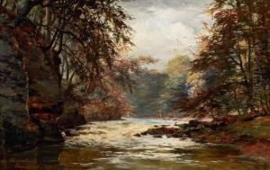 "view On The Almond River". Signed Wm. Woolard, Edingburgh S.w.a