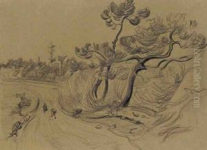 Deux personnages sur un chemin a Pont-Aven by Robert Polhill Bevan