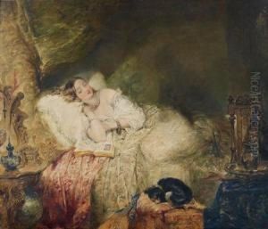 Jeune Fille Endormie Dans Sa Chambre by Alfred Woolmer