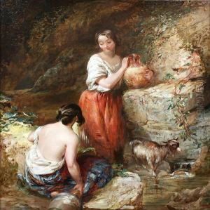 Young Maids Fetching Water At A Spring by Alfred Woolmer