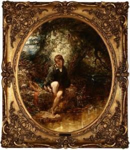 Young Woman Near A Stream In A Landscape