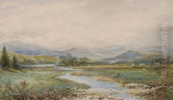 Figures And Sheep In Extensive Highland Landscape - view 1
