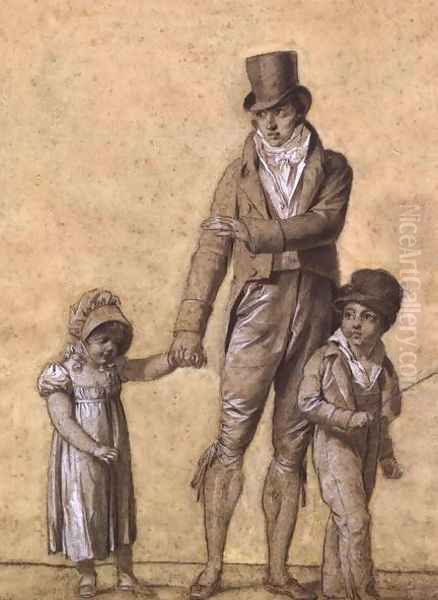 Father with his daughter, study for 'The Shower' - view 1