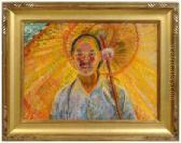 Asian Boy With Umbrella - view 1