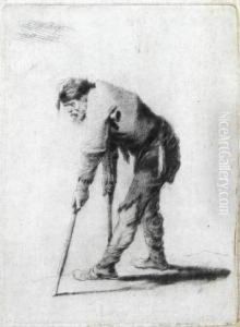 Beggar With Cap Leaning On Sticks To The Left by Thomas Worlidge