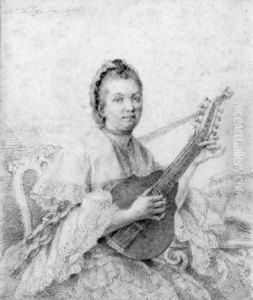 Portrait Of A Lady, Three-quarter Length, Seated, Playing Amandolin by Thomas Worlidge