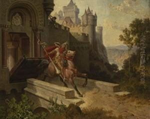 Parzival (?) Vor Der
Gralsburg. by Edmund Worndle von Adelsfried