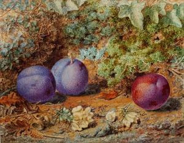 Still Life Of Plums On A Mossy Bank - view 1