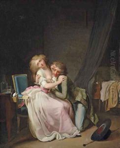 La Lutte galante (or aja ira) An amorous couple in an interior
