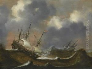 Segelschiffe Aufsturmischer See by Claes Claesz. Wou