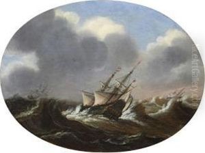 Segelschiffe Aufsturmischer See by Claes Claesz. Wou