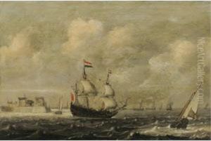 A Dutch Threemaster Before Fort Rammekens, Off The Coast Of Vlissingen by Claes Claesz. Wou