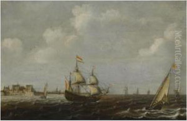A Dutch Threemaster And Other Shipping In Choppy Waters, A View Offort Rammekens Off The Coast Of Vlissingen In The Background - view 1