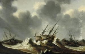 Dutch Three-masters In Stormy Waters