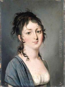 Portrait of Comtesse Francois Aldegonde, small bust-length, in a white dress with a blue shawl