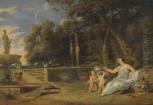 Flora With Three Putti In A Garden by Frans Wouters