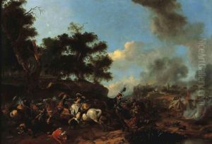 A Skirmish With Polish Cavalry Near An Encampment by Pieter Wouwermans or Wouwerman
