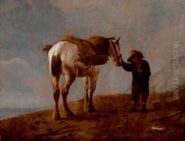 Farmer Waiting By A White Horse - view 1