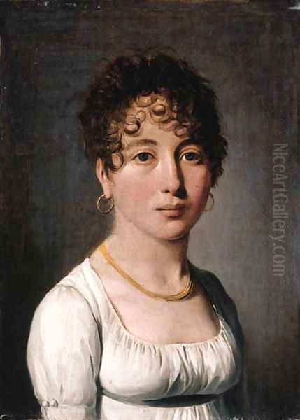 Portrait of a lady, small bust-length, in a white dress and with a gold necklace - view 1